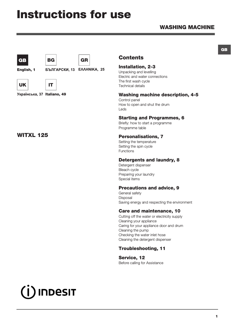 Imagen de la primera página del manual del dispositivo WITXL 125 (EE)