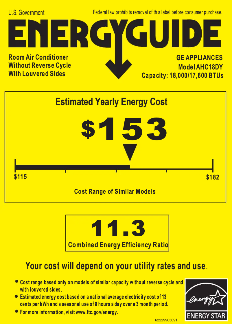 Page n°1 - Label énergétique GE AHC18DY
