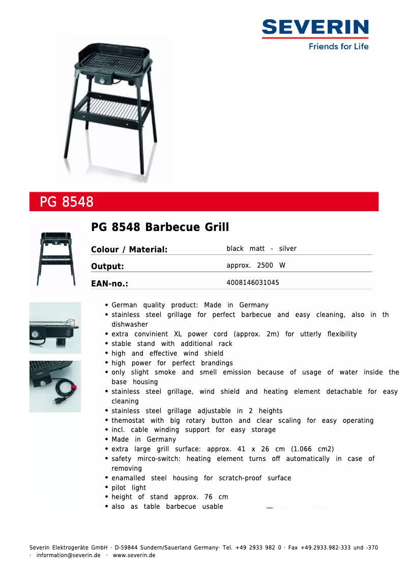 Página 1 del manual Ficha técnica Severin PG 8548
