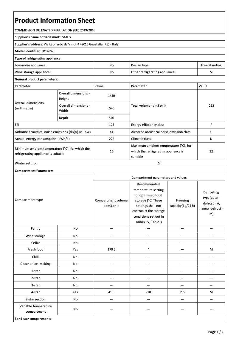 Page 1 de la notice Brochure Smeg FD14FW