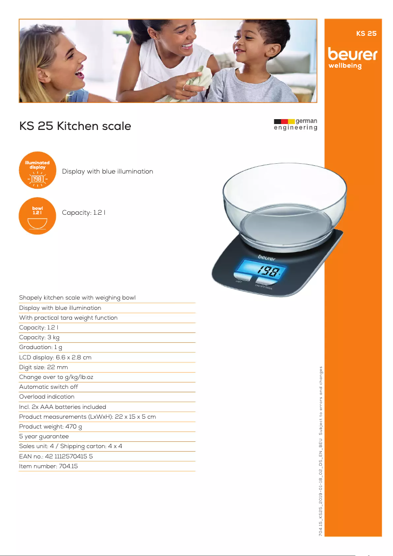 Page 1 de la notice Fiche technique Beurer KS 25