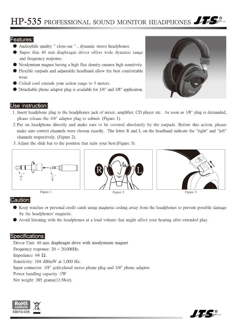Page n°1 - Manuel utilisateur JTS HP-535