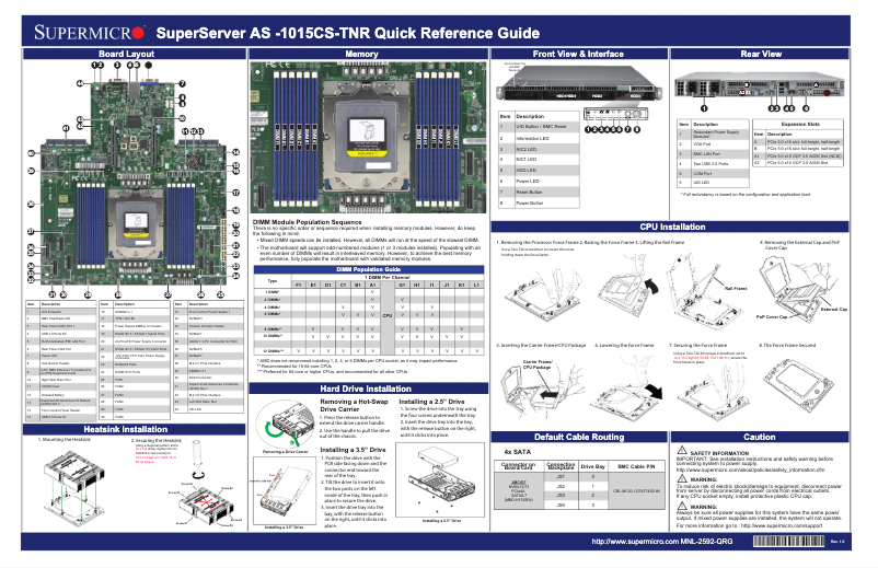 Page 1 de la notice Guide de démarrage rapide Supermicro SuperServer AS-1015CS-TNR