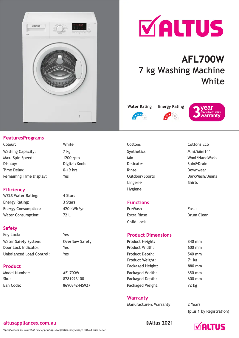 Image de la première page du manuel de l'appareil AFL700W