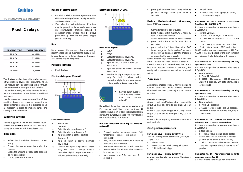 Page 1 de la notice Manuel utilisateur Qubino ZMNHBA2 power relay