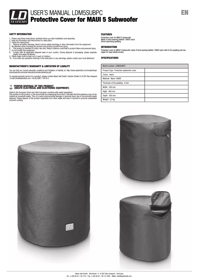 Image de la première page du manuel de l'appareil MAUI 5 SUB PC