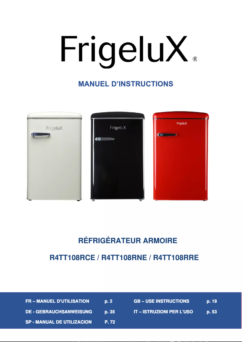 Image de la première page du manuel de l'appareil R4TT108RCE