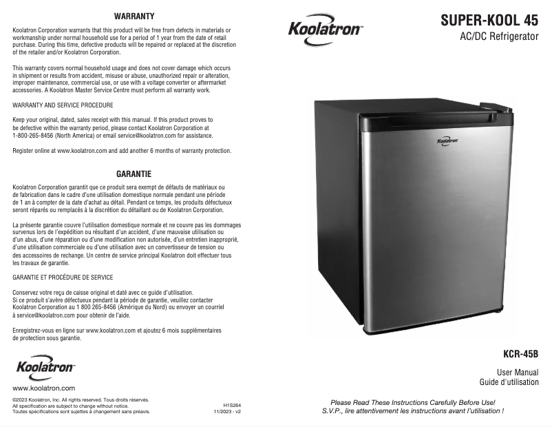 Page n°1 - Manuel utilisateur Koolatron KCR-45B