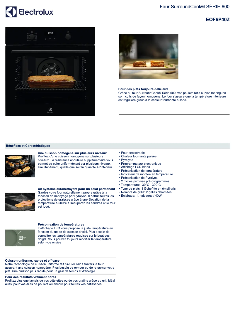 Page 1 de la notice Fiche technique Electrolux EOF6P40Z