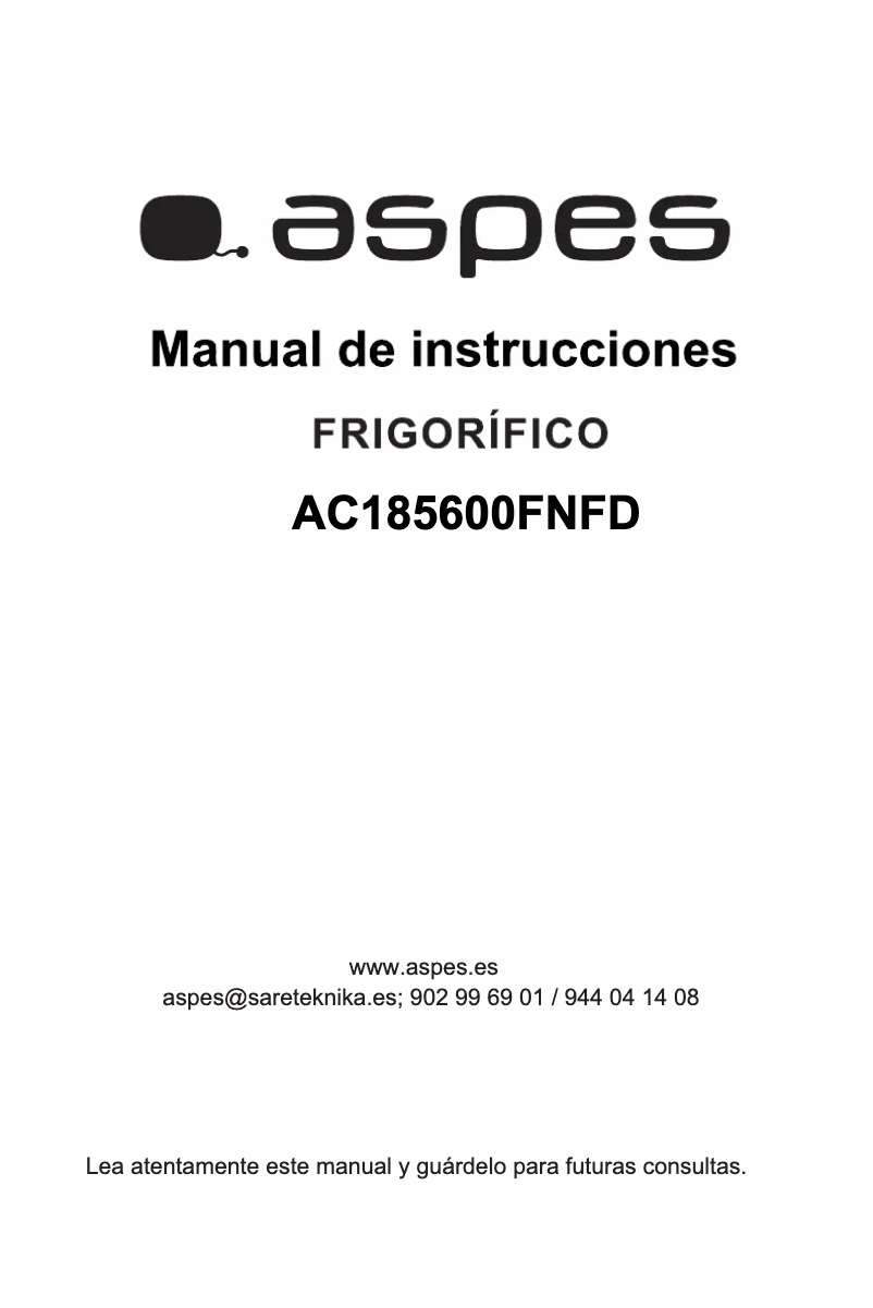 Page 1 de la notice Manuel utilisateur Aspes AC185600FNFD