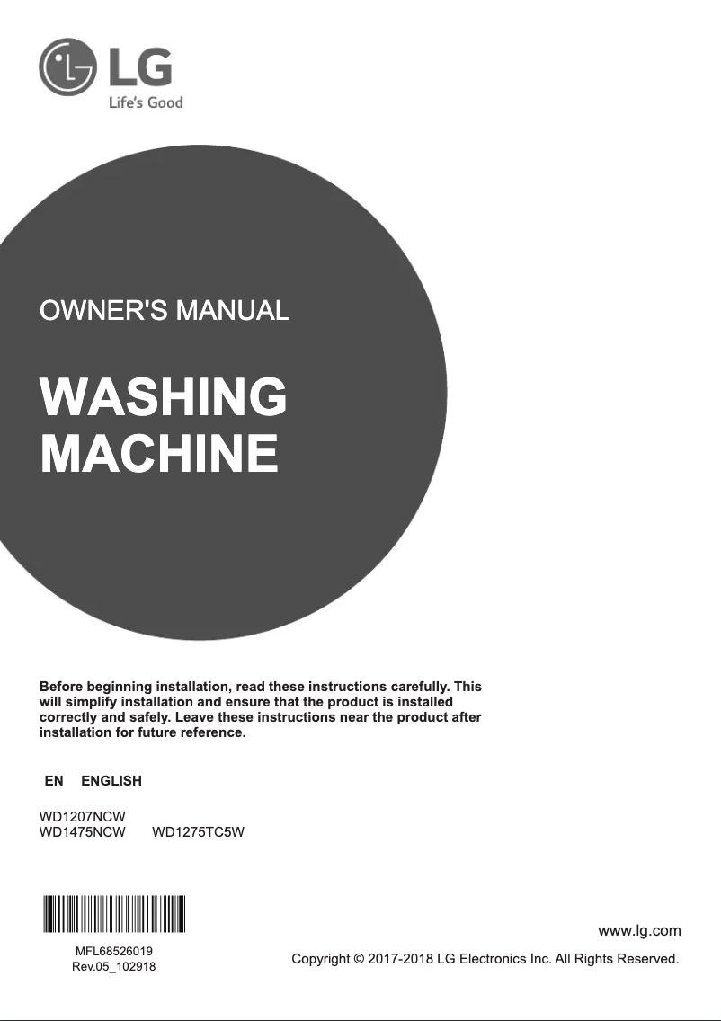 Page 1 de la notice Manuel utilisateur LG WD1207NCW