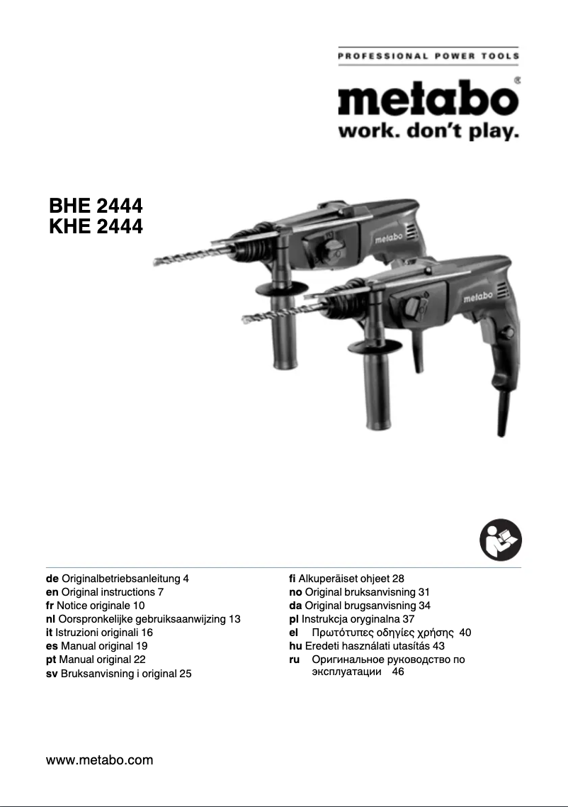 Page n°1 - Manuel utilisateur Metabo KHE 2444