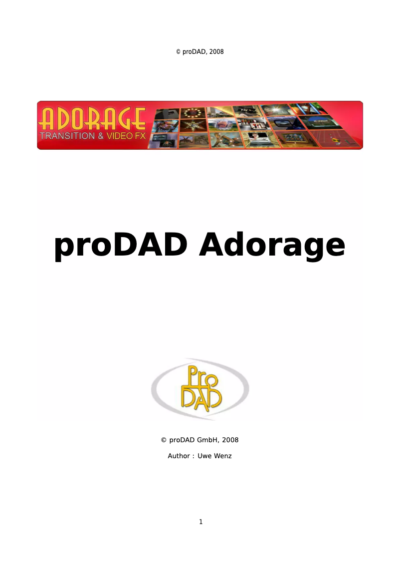 Page n°1 - Manuel utilisateur proDAD Adorage