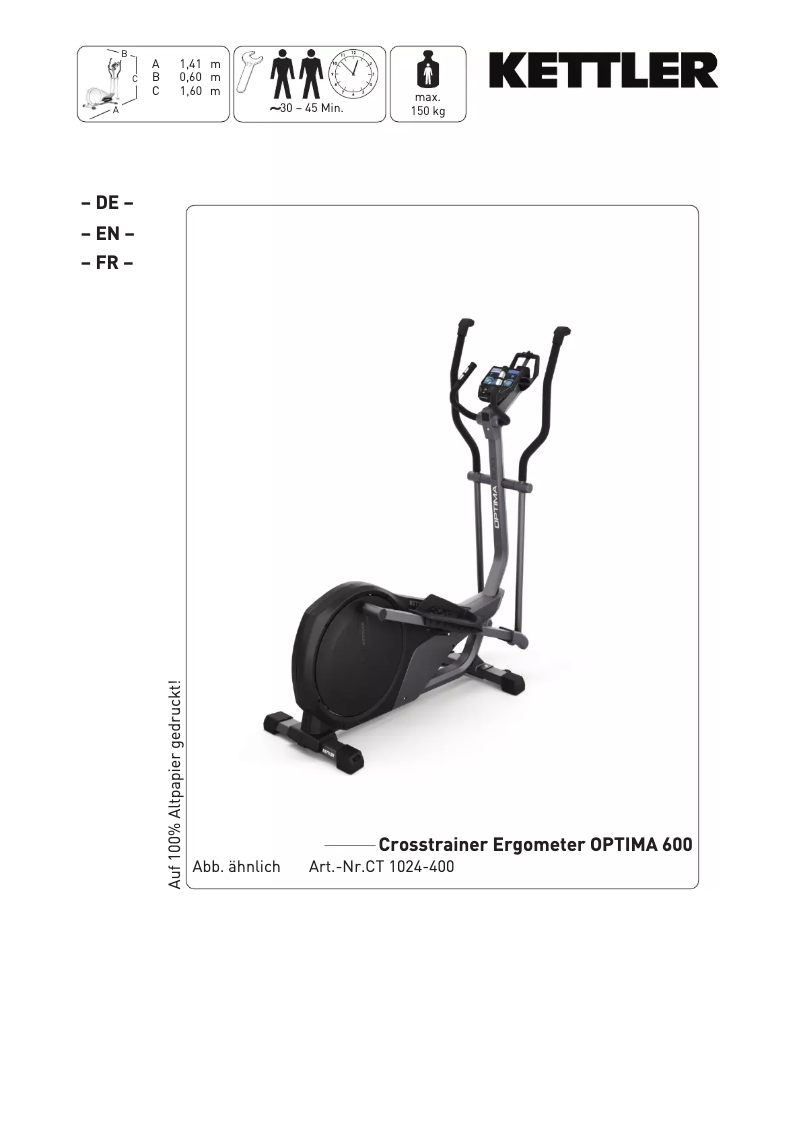 Page 1 de la notice Manuel utilisateur Kettler Optima 600