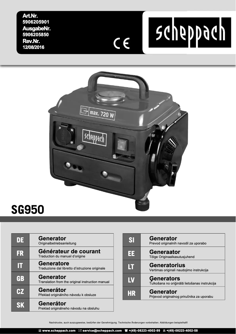 Page 1 de la notice Manuel utilisateur Scheppach SG950
