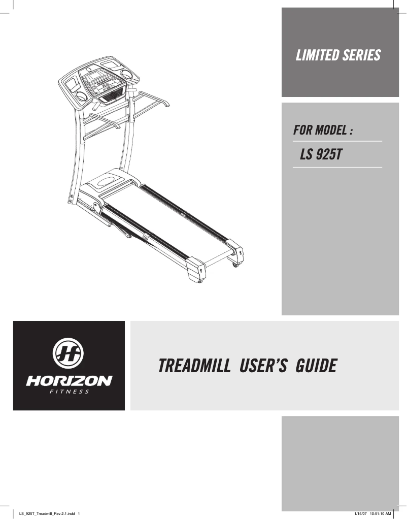 Page n°1 - Manuel utilisateur Horizon Fitness LS925T