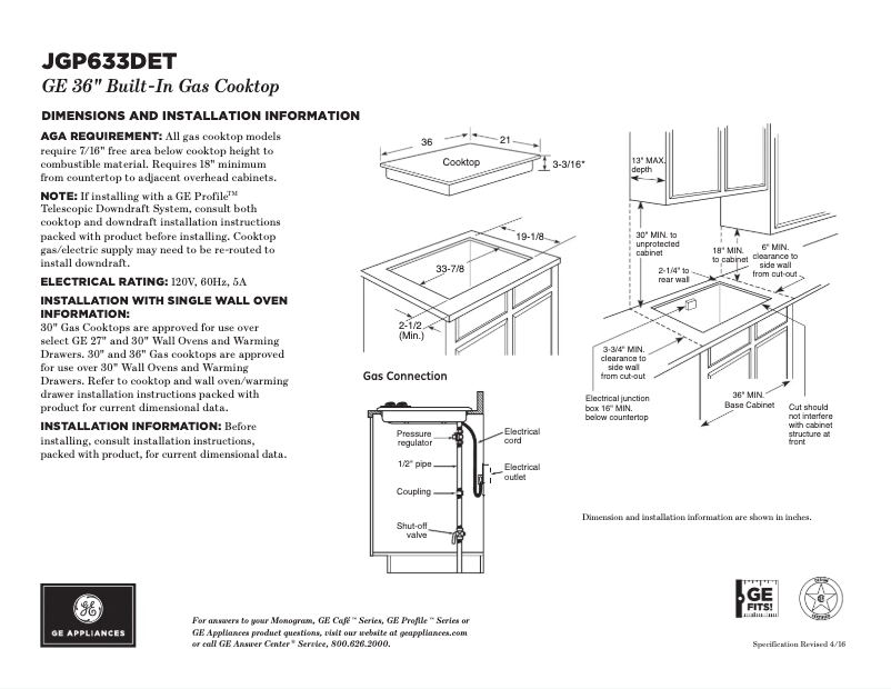 Página 1 del manual Ficha técnica GE JGP633DETWW