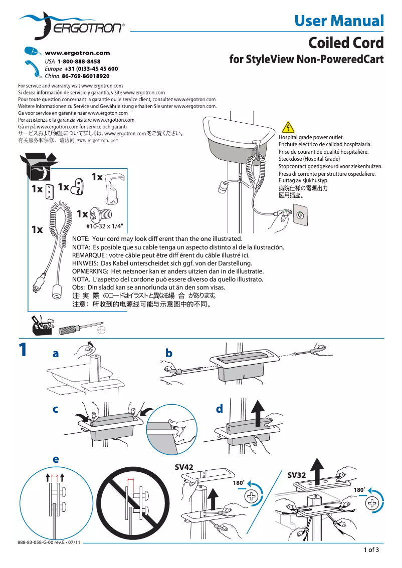 Page 1 de la notice Manuel utilisateur Ergotron 97-920