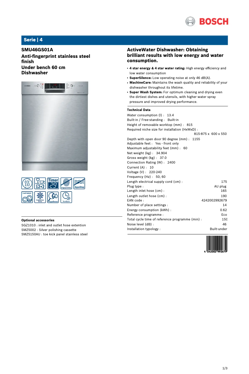 Imagen de la primera página del manual del dispositivo SMU46GS01A