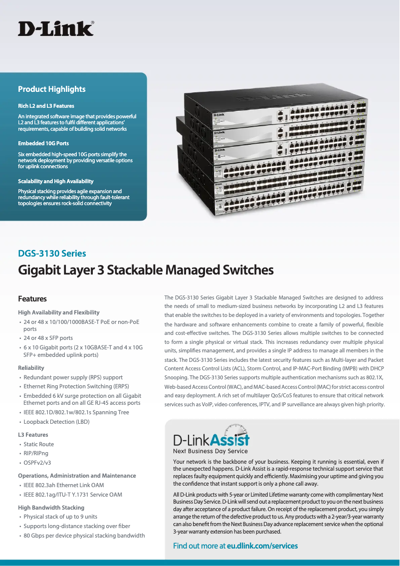 Page n°1 - Fiche technique D-Link DGS-3130