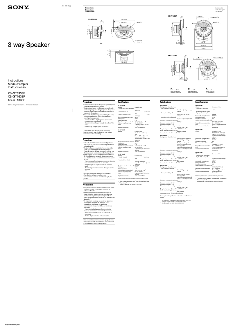Page n°1 - Manuel utilisateur Sony XS-GT1338F