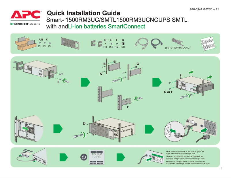 Page 1 de la notice Guide de démarrage rapide APC Smart-UPS SMTL1500RM3UC