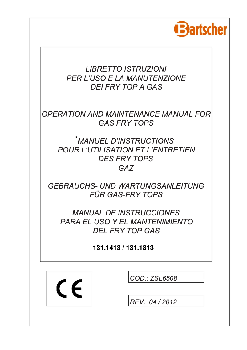 Page 1 de la notice Manuel utilisateur Bartscher 1311813