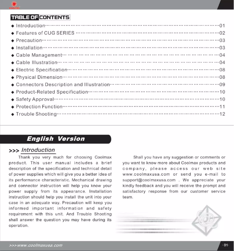 Page n°1 - Manuel utilisateur CoolMax CUG-700B