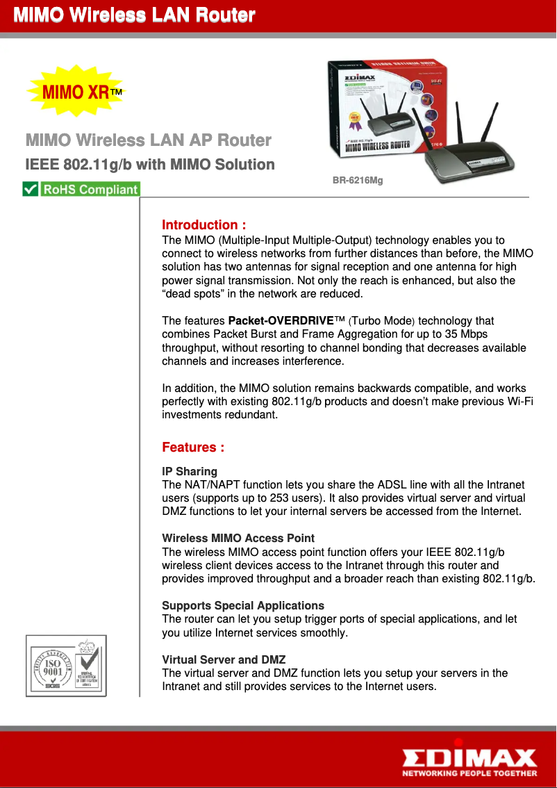 Page 1 de la notice Fiche technique Edimax BR-6216Mg