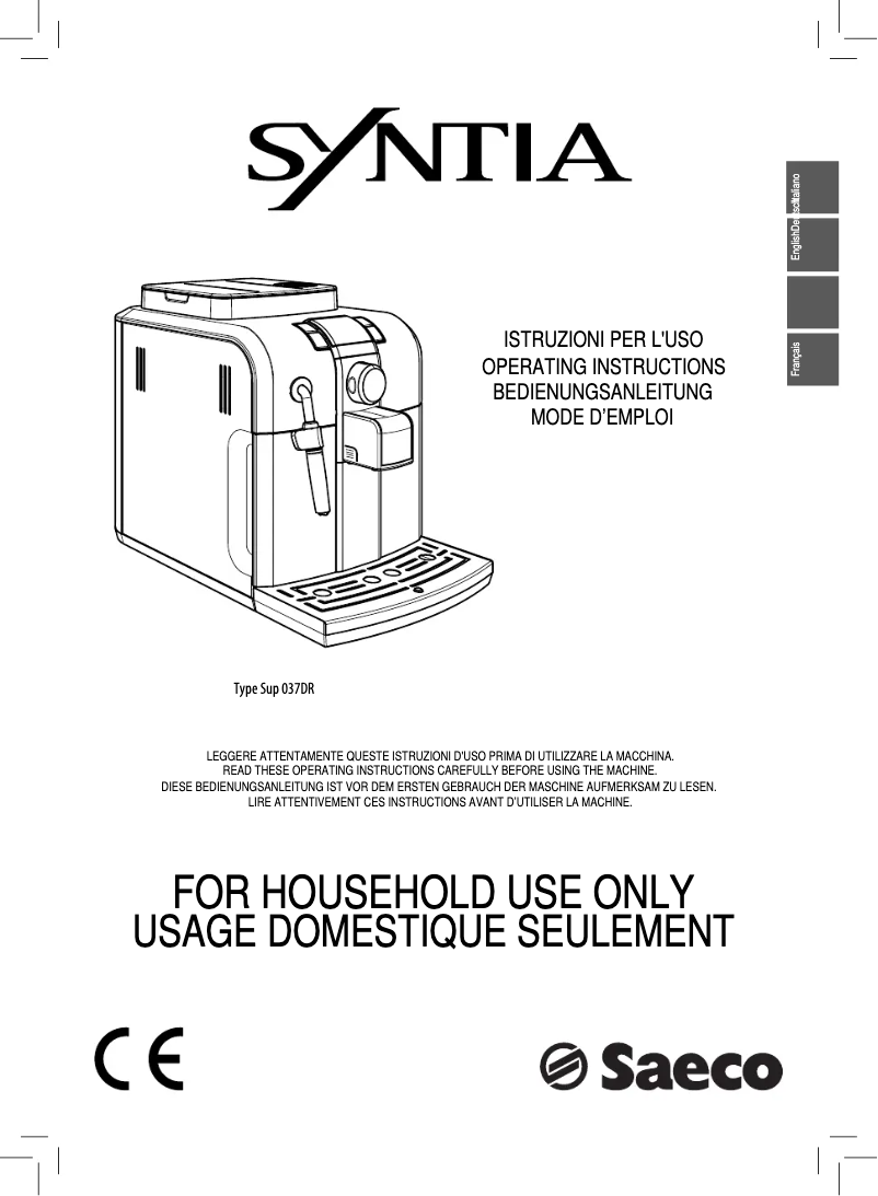 Page 1 de la notice Manuel utilisateur Philips Saeco Syntia RI9836