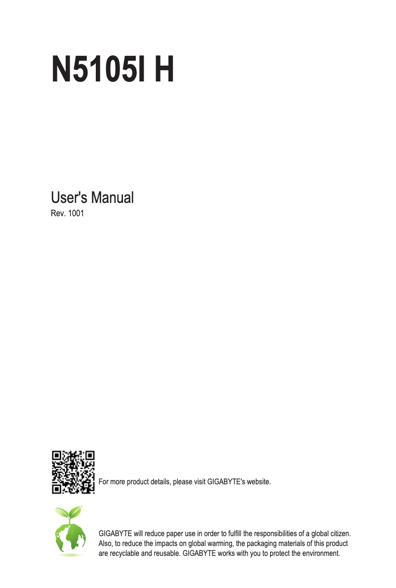 Page 1 de la notice Manuel utilisateur Gigabyte N5105I H