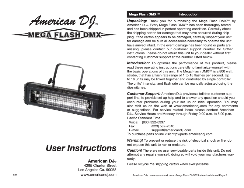 Page 1 de la notice Manuel utilisateur Adj Mega Flash DMX