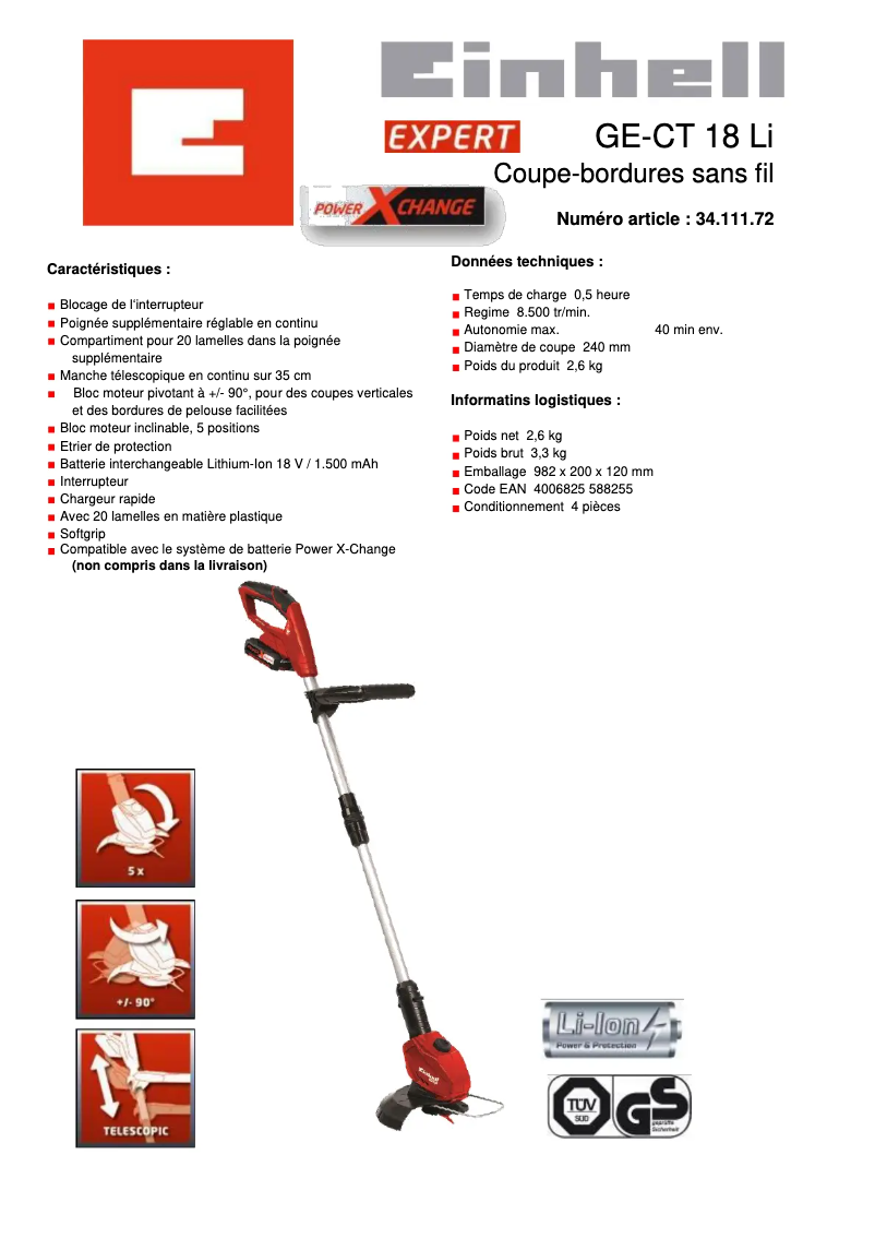 Image de la première page du manuel de l'appareil GE-CT 18 Li-Solo