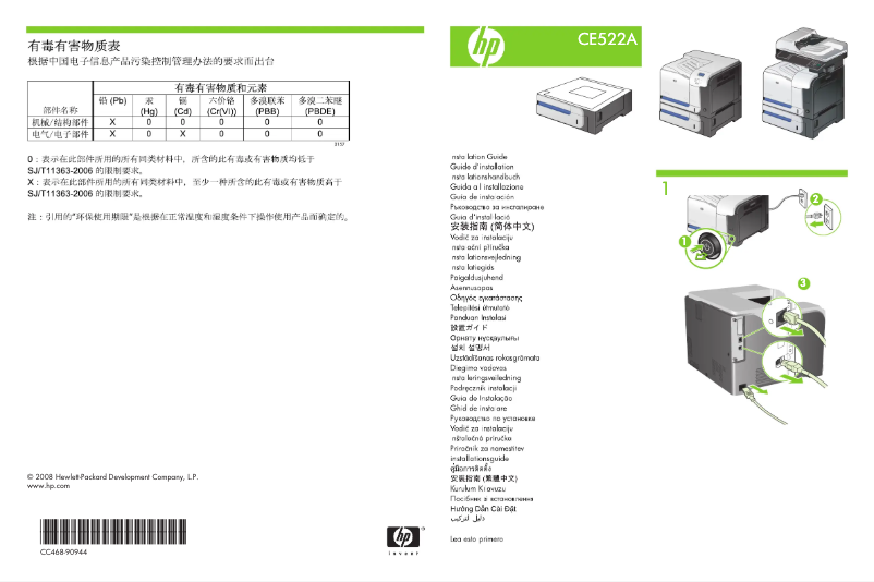 Page n°1 - Guide d'installation HP Color LaserJet CP3525