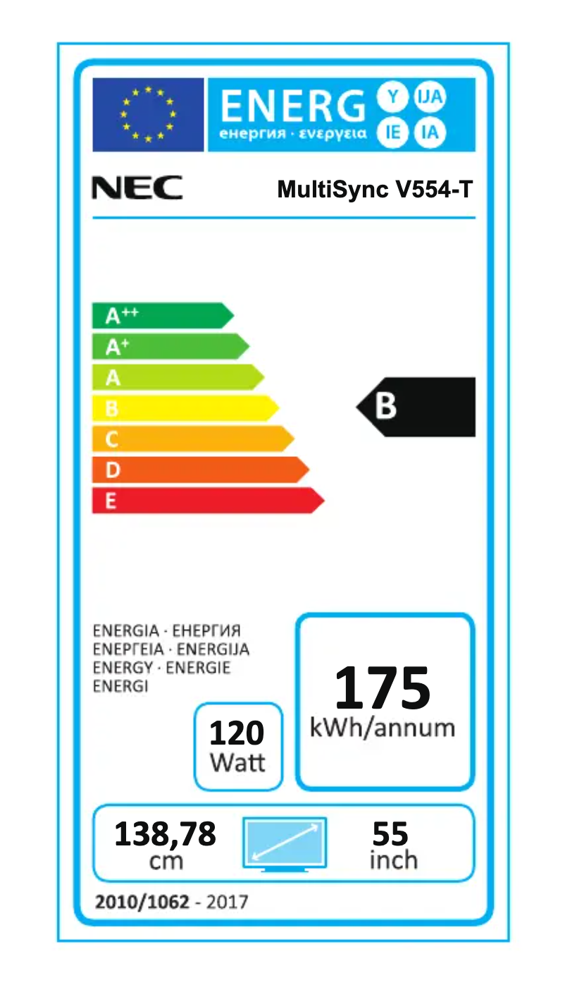 Page 1 de la notice Label énergétique NEC MultiSync V554-T