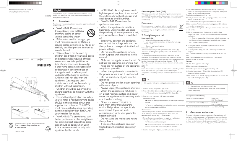 Image de la première page du manuel de l'appareil Care Thick & Long Hair HP8346