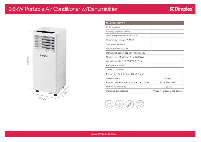 Page 1 de la notice Fiche technique Dimplex DCP9C
