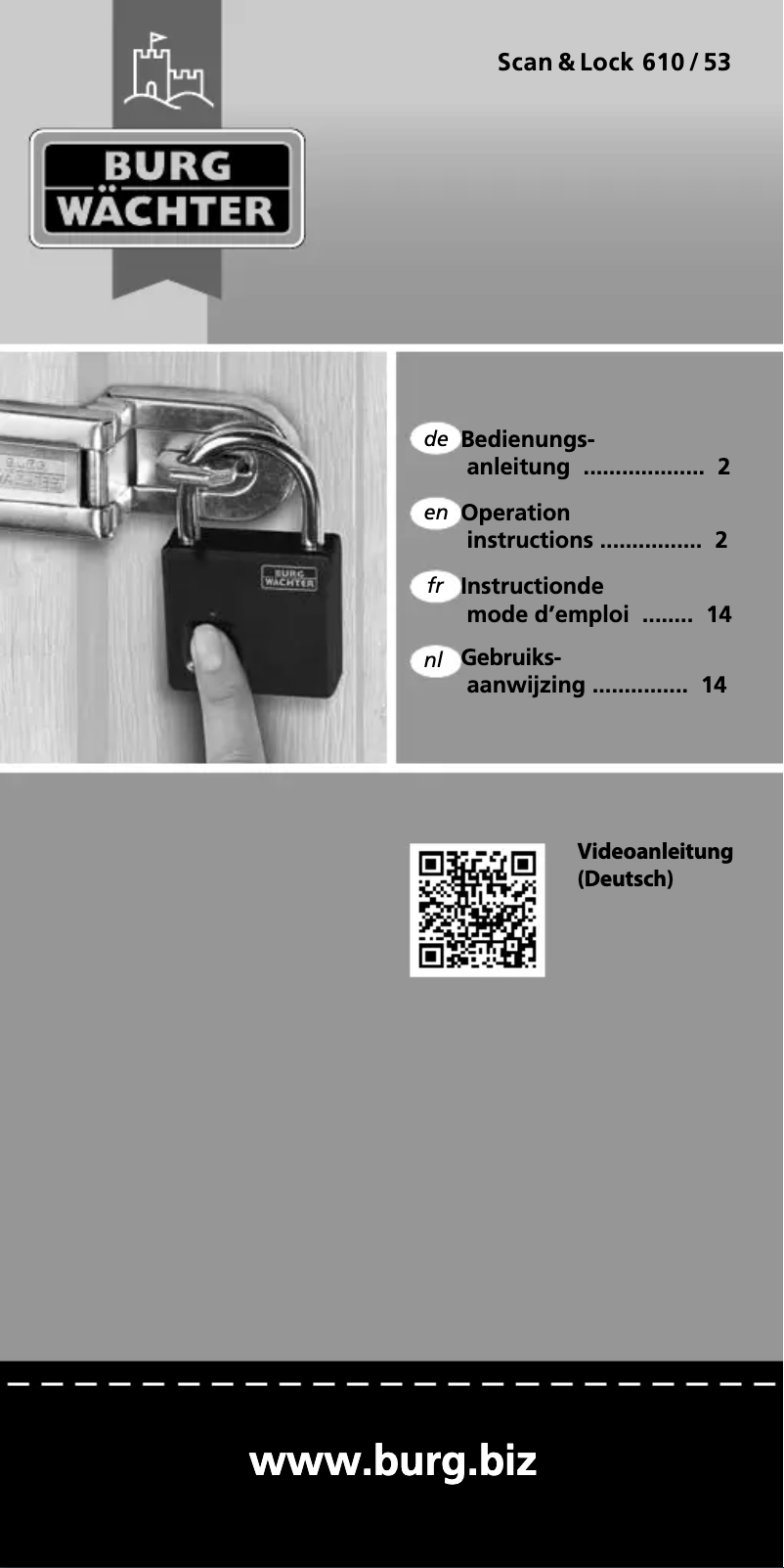 Page 1 de la notice Manuel utilisateur Burg Wächter Scan & Lock 610 / 53
