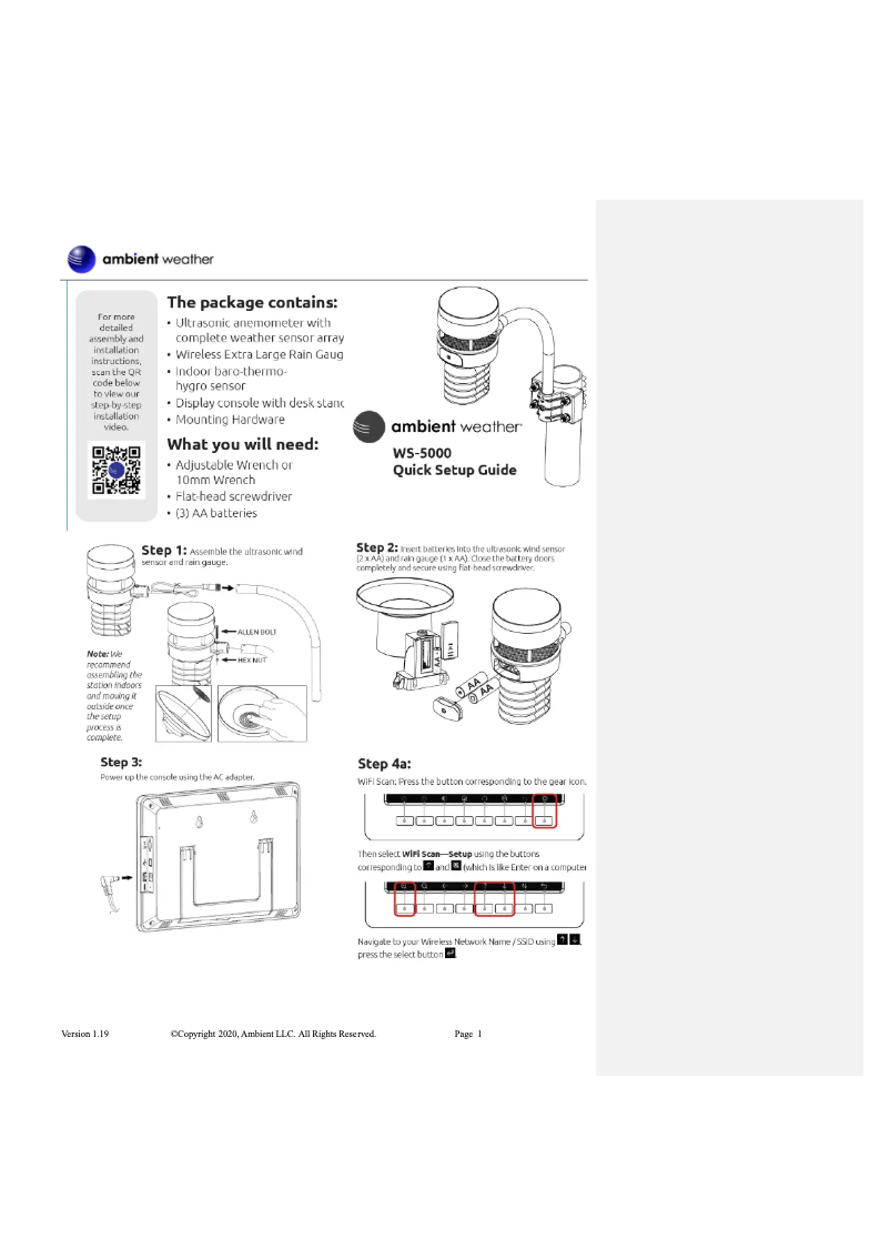 Page 1 de la notice Manuel utilisateur Ambient Weather WS-4000
