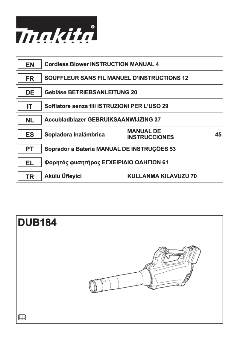 Page 1 de la notice Manuel utilisateur Makita DUB184PT4J