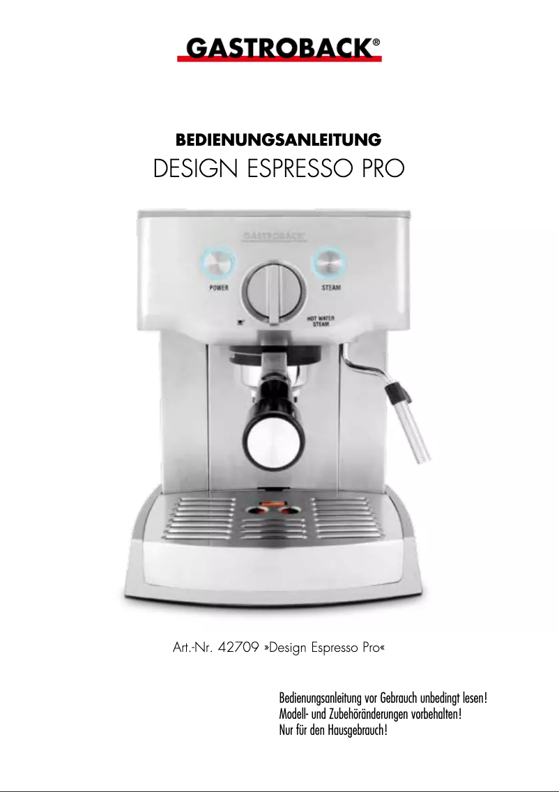 Página 1 del manual Manual de usuario Gastroback Design Espresso Pro 42608