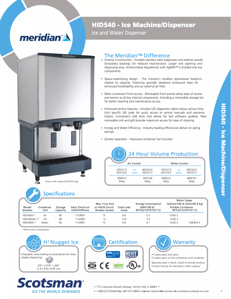Page n°1 - Fiche technique Scotsman HID540A-1A