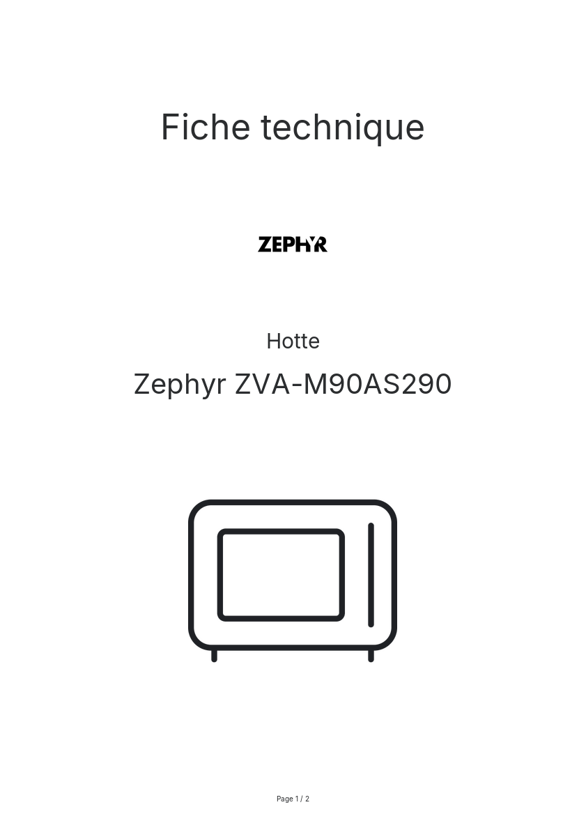 Page n°1 - Fiche technique Zephyr ZVA-M90AS290