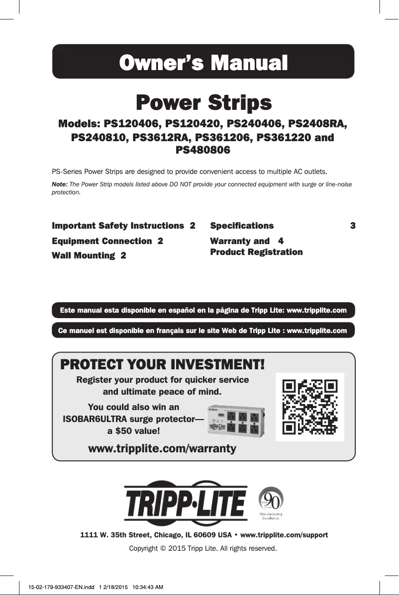 Page 1 de la notice Manuel utilisateur Tripp Lite PS240810