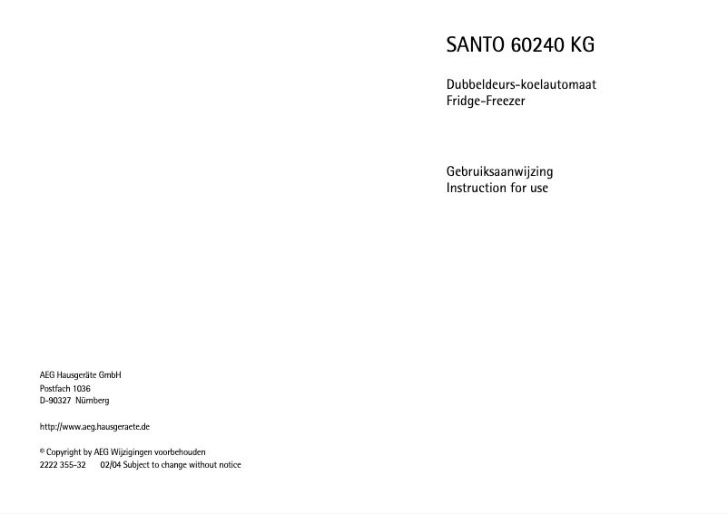 Page 1 de la notice Manuel utilisateur AEG Santo 60240 KG1