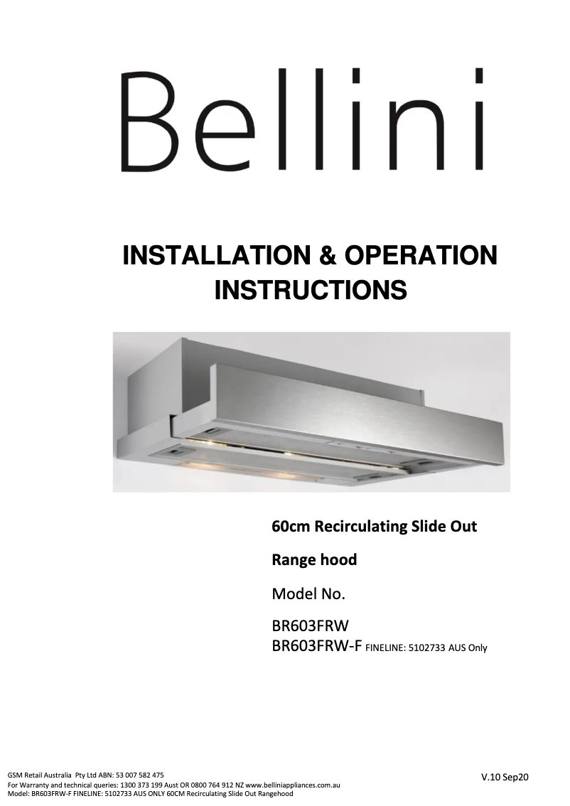 Page 1 de la notice Manuel utilisateur Bellini BR603FRW-F