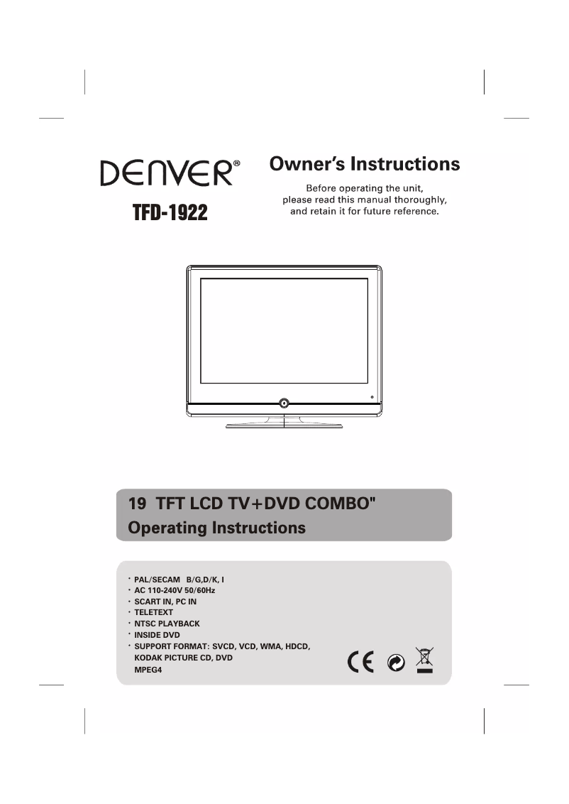 Page 1 de la notice Manuel utilisateur Denver TFD-1922