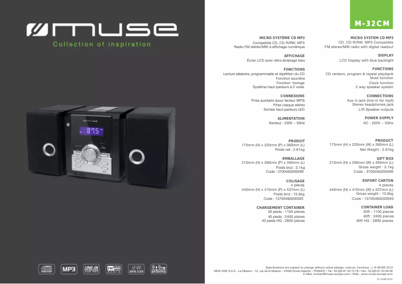 Page 1 de la notice Fiche technique Muse M-32 CM