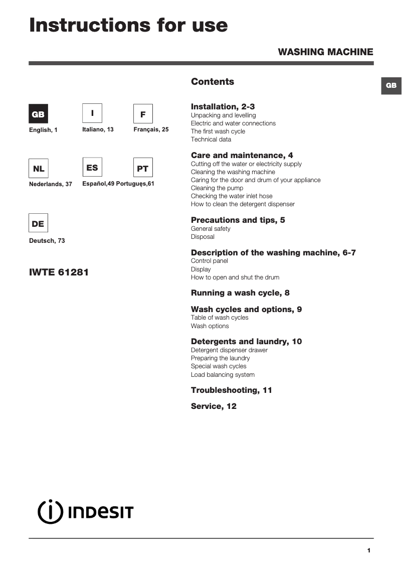 Image de la première page du manuel de l'appareil IWTE 61281 ECO (EU)