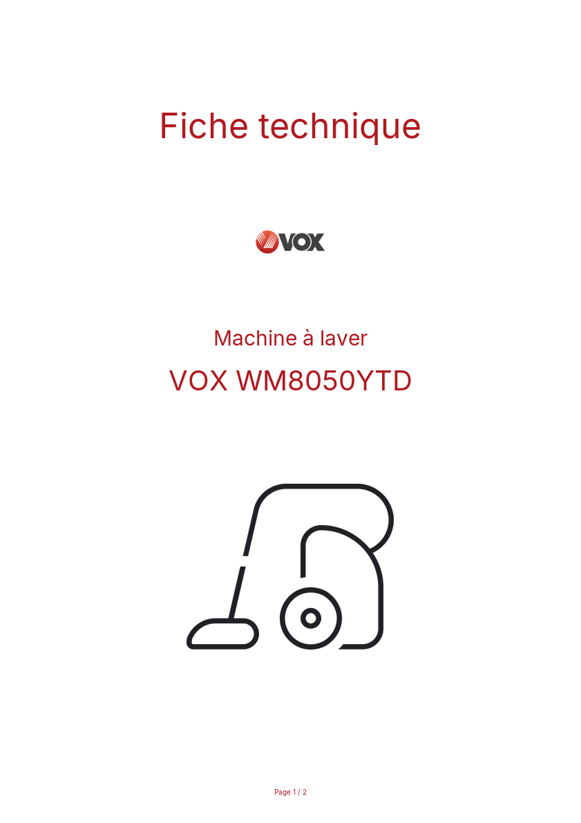 Page n°1 - Fiche technique VOX WM8050YTD